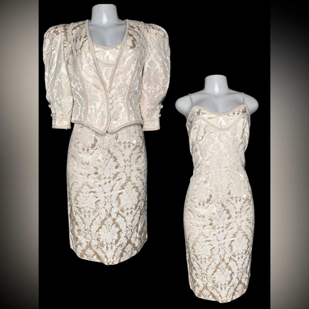 VTG Cachet by Bari Protas Brocade Dress & Jacket Set Made in USA Size S/M